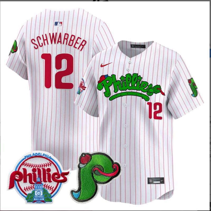 Men Philadelphia Phillies 12 Schwarber white with red strips Limited 2024 MLB Nike jersey